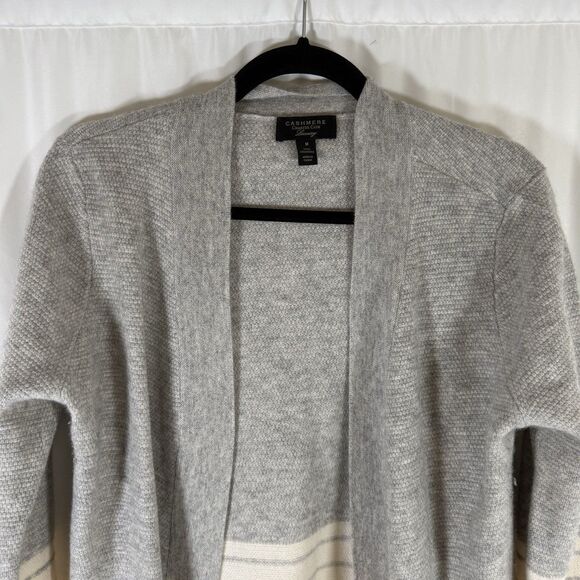 Cashmere Charter Club Cardigan Women's Medium Grey White Open Front Luxury - Picture 2 of 11
